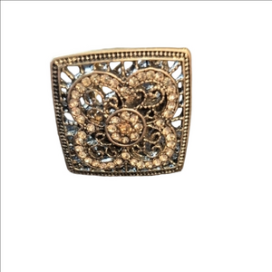 Vintage Style Statement Ring In Bronze And Rhinestone Detail, Adjustsble Sizing